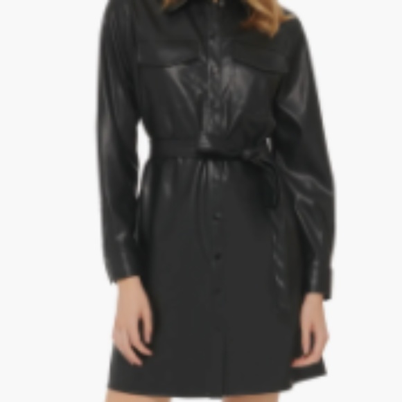 NWT_DKNY Long Sleeve Faux Leather Shirtdress  Snap-Closure Belted Medium - Picture 13 of 16